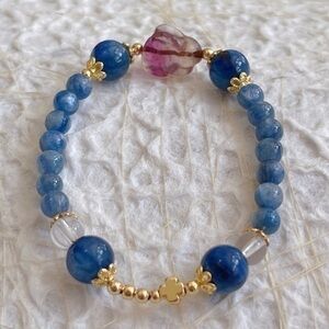 Blue Kyanite & Fluorite Carved Bunny Bracelet